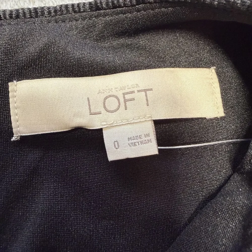 LOFT Cotton Floral Dress Sz 0 Black‎ Lined Casual Comfortable Career Neutral NWT